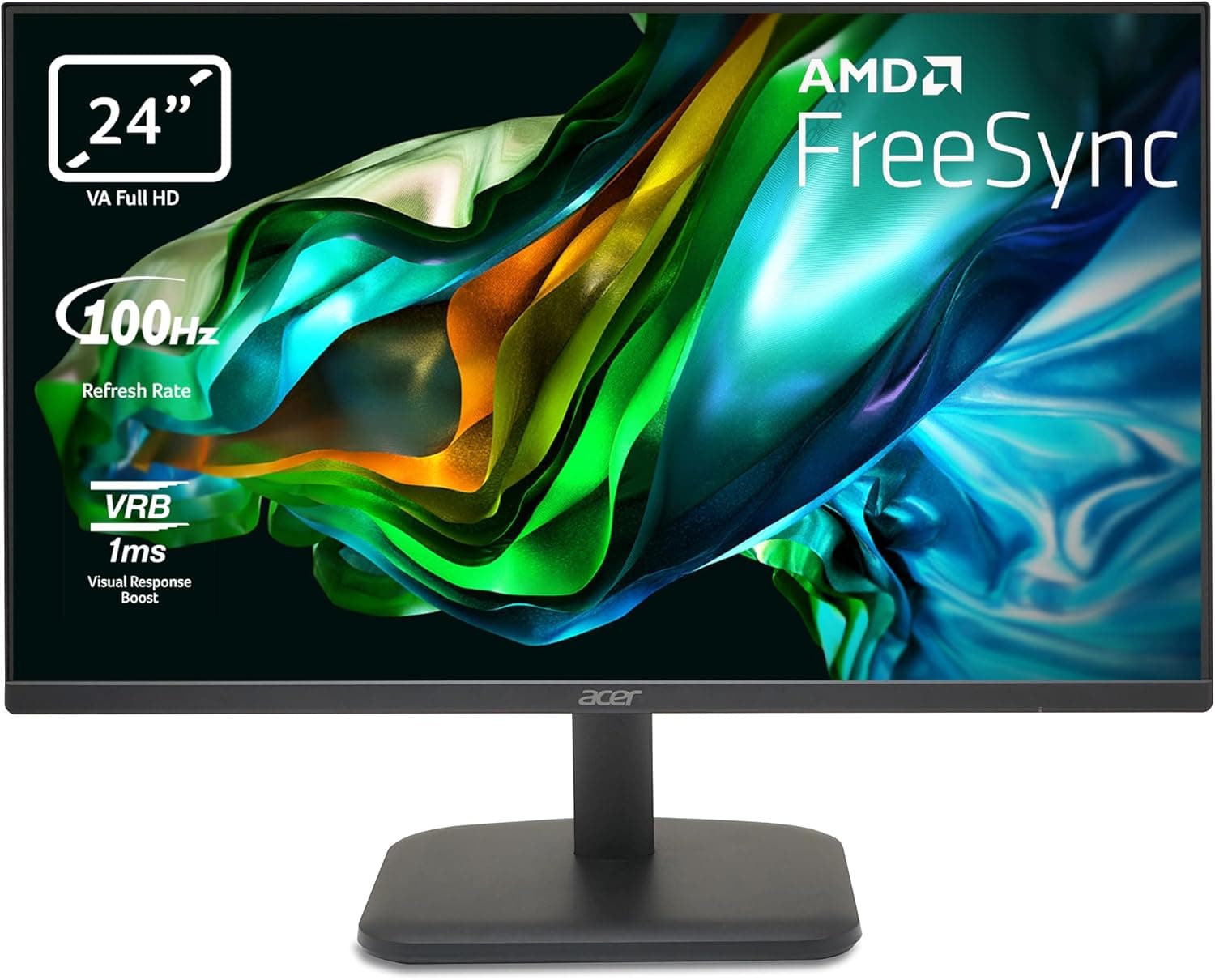 Acer EK241YHBIF Monitor Full HD de 24" de 100 Hz (60 cm, 1920x1080, 16:9, 250 Nits, tempo de resposta 1 ms VRB, AMD FreeSync, Zero Frame 1xVGA, 1xHDMI 1.4)