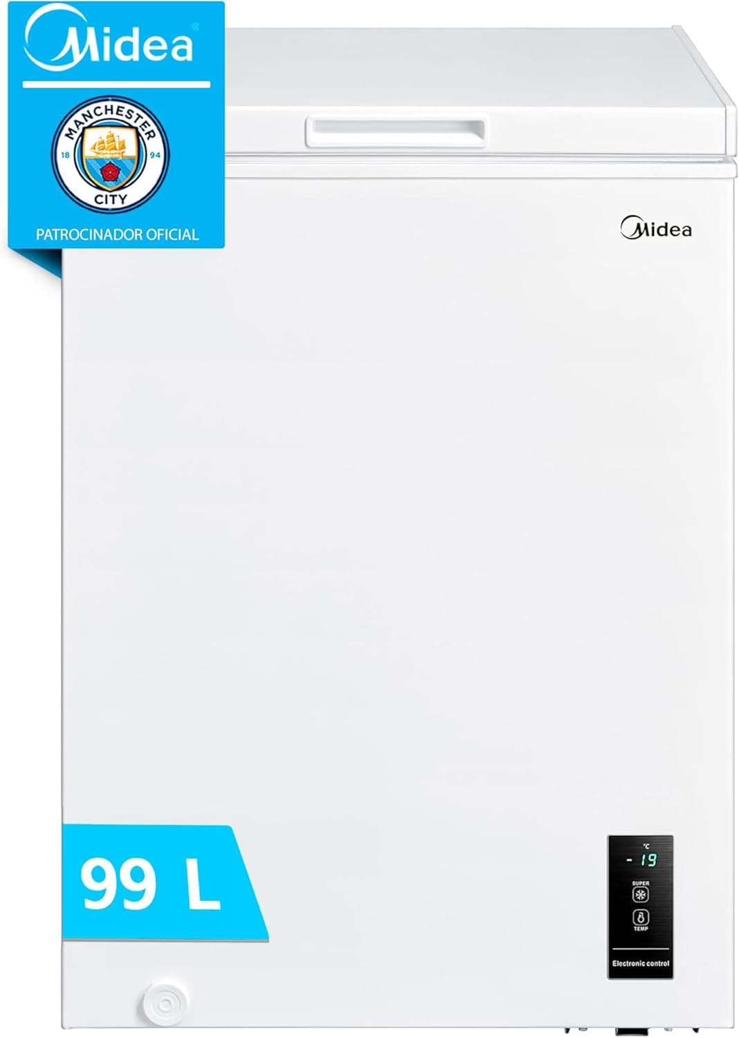 MIDEA Arca congeladora pequena horizontal de 99 litros, motor inverter, controlo eletrónico de temperatura, tecnologia D-TYPE Tube, cestas com alça, movimento fácil, silencioso 39 dBA, baixo consumo