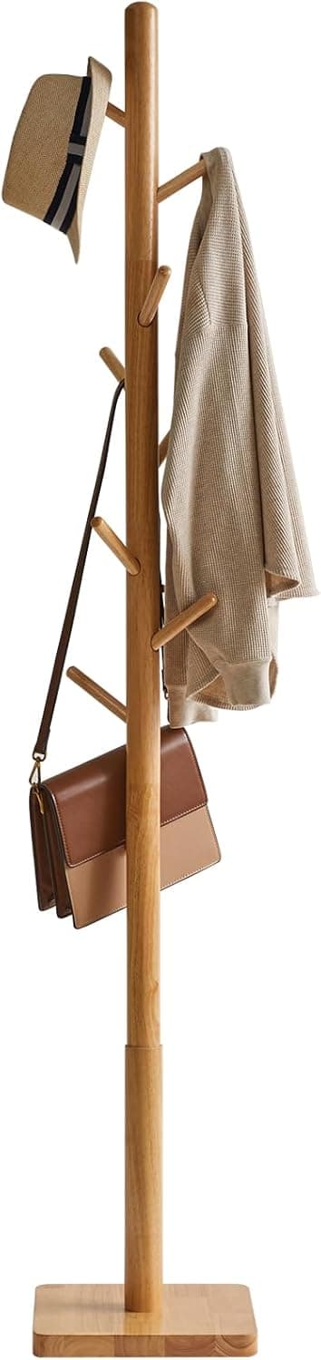 YMYNY Cabide de pé em forma de árvore, suporte para casacos de madeira maciça, com 8 ganchos com 3 tamanhos ajustáveis, para entrada, corredor, 29 x 29 x 176 cm, cor natural HCR002N