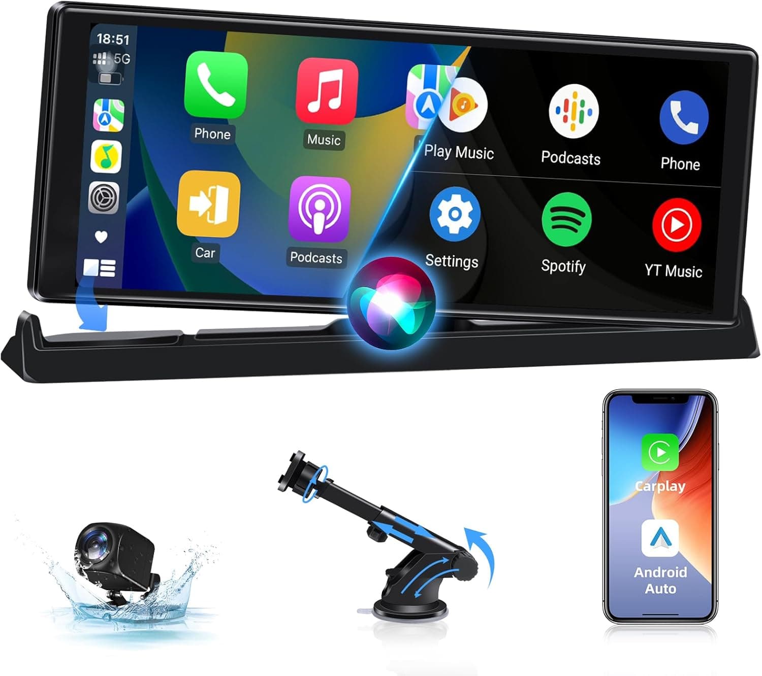 Exclusividade: ecrã Carplay Android automático sem fios, ecrã tátil de 10,26 polegadas ecrã Carplay carro com câmara de marcha traseira, ecrã Android automático com navegação GPS universal