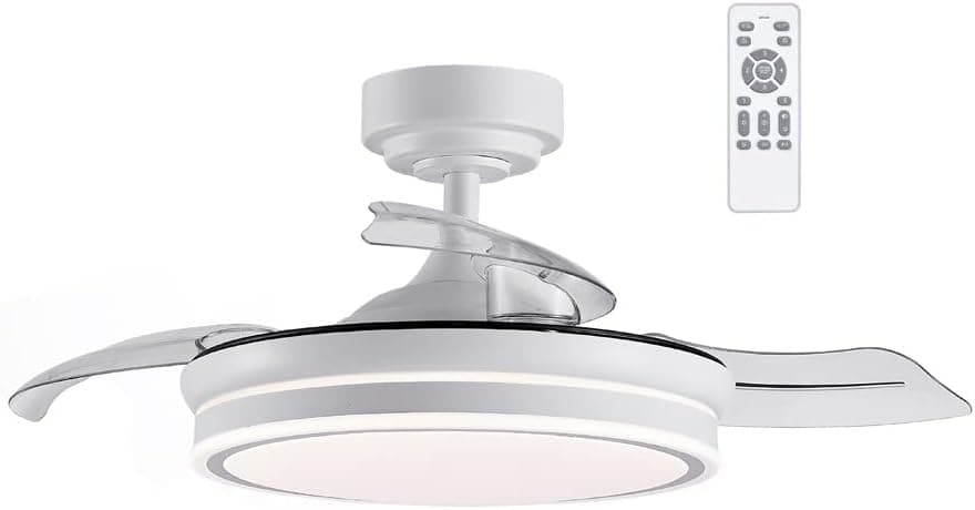 wonderlamp - Ventoinha de teto com luz LED pérola mini, pás retráteis, motor DC muito silencioso, 3 CCT regulável 46 W, branco