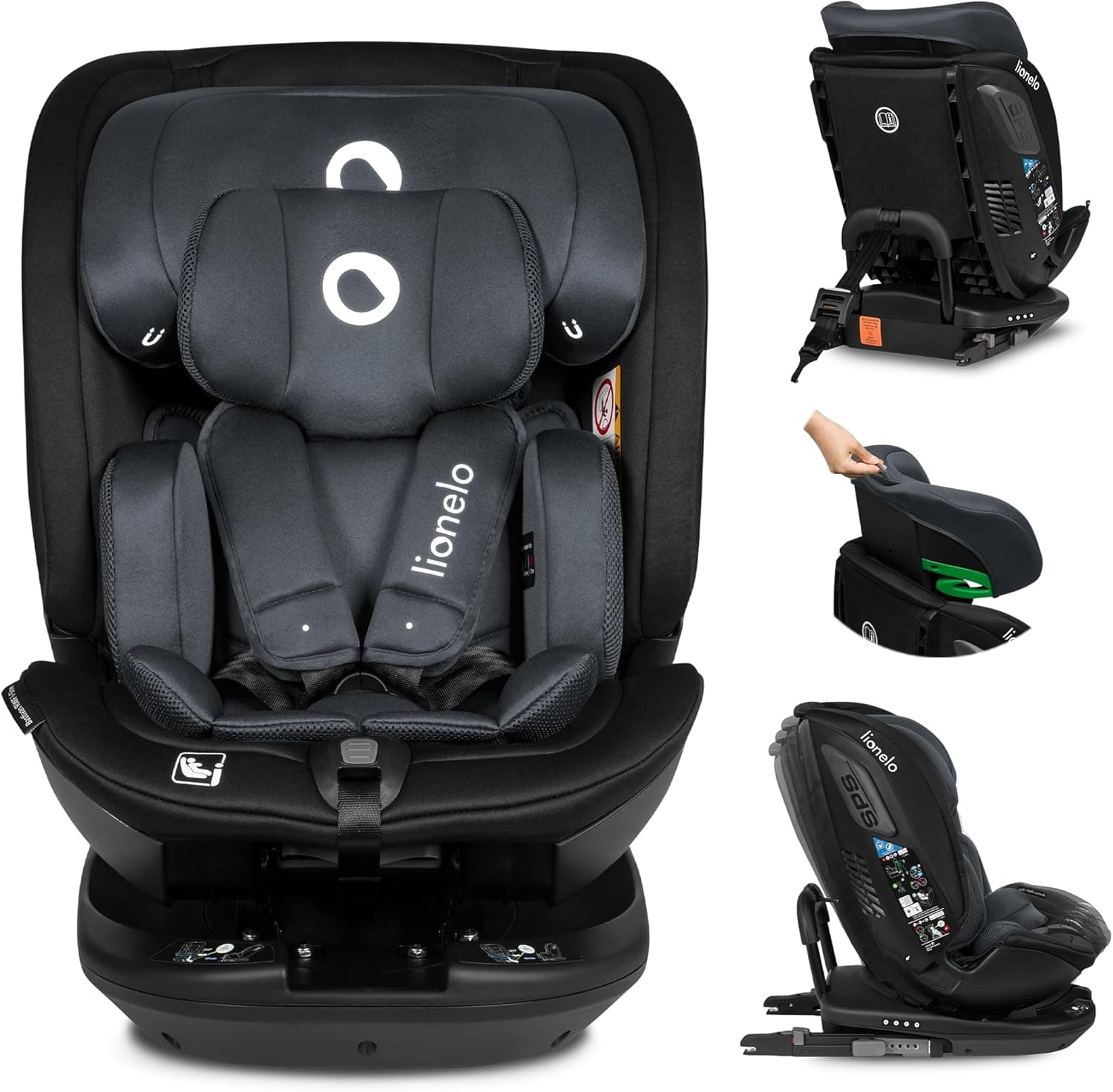 LIONELO Bastiaan RWF i-Size Cadeira de carro para bebé giratória 360° 0-36 kg, instalação dianteira e traseira (18 kg), ISOFIX TopTether, apoios de cabeça e encosto ajustáveis proteção lateral