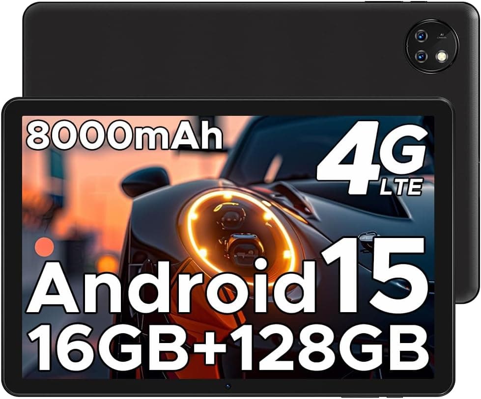 DOOGEE T10W Android 15 Tablet 10 polegadas 8000 mAh, tablets Andriod 16 GB RAM+ 128 GB ROM/2TB, tablet com cartão Sim duplo 4G LTE/5G WiFi, / Face ID/certificação Hi-Res/OTG/ BTG/ 10 Alto ipo-C / 3,5