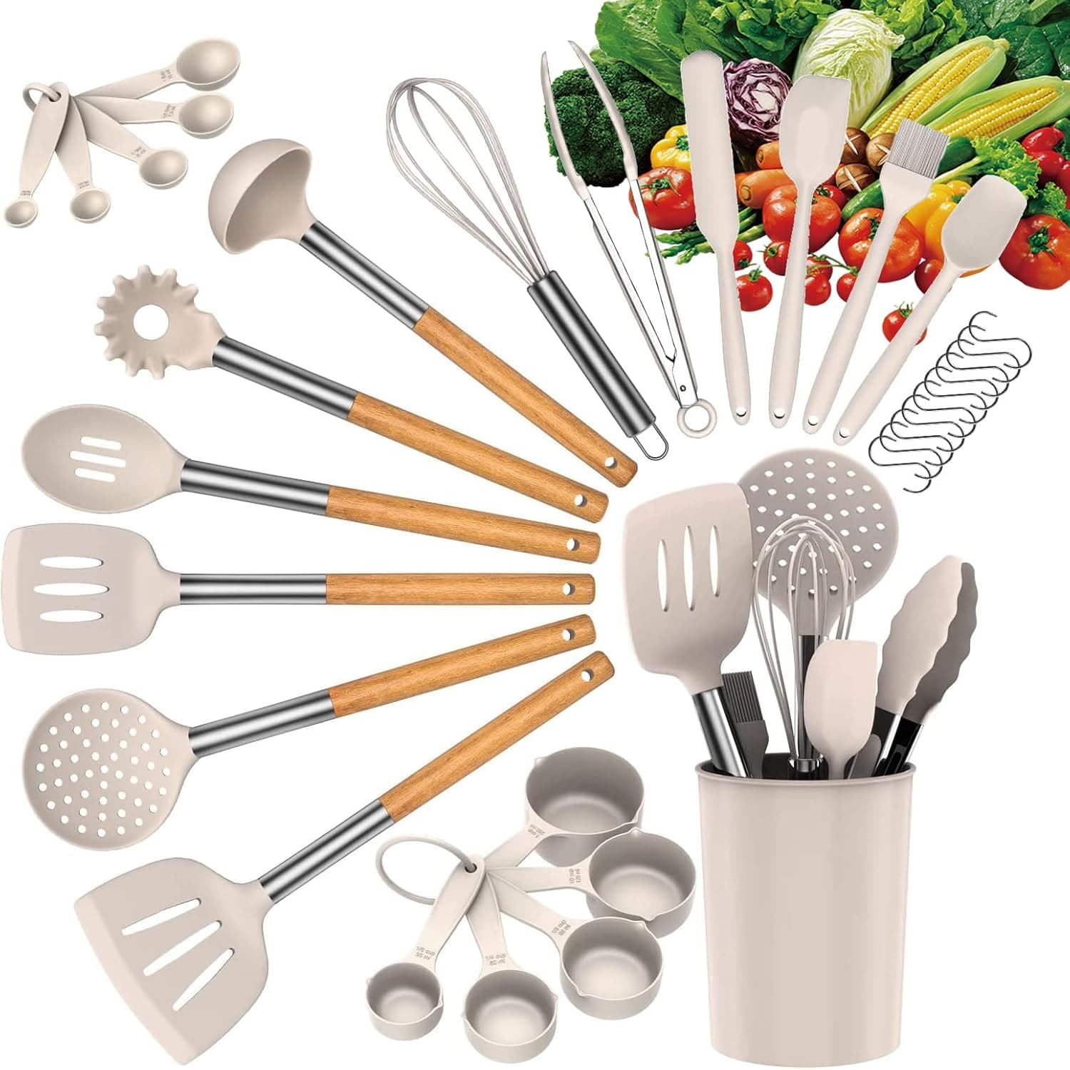 LVEON | Conjunto de 33 utensílios de cozinha em silicone resistentes ao calor