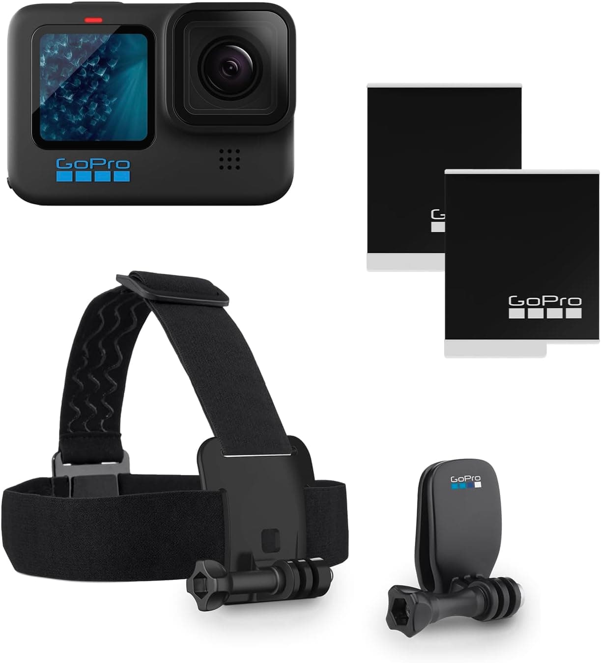GoPro Pacote HERO11 preto: Inclui câmara HERO11 preto, correia para a cabeça QuickClip e bateria Enduro (2 no total)