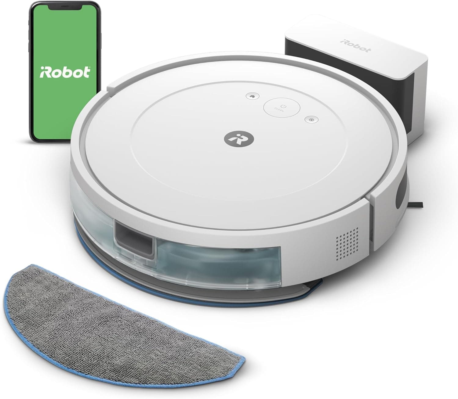 iRobot Roomba Combo essencial, aspirador de pó e esfrega, potente aspiração e esfrega, 4 fases de limpeza, 3 níveis de aspiração, controlável via App ou Voz