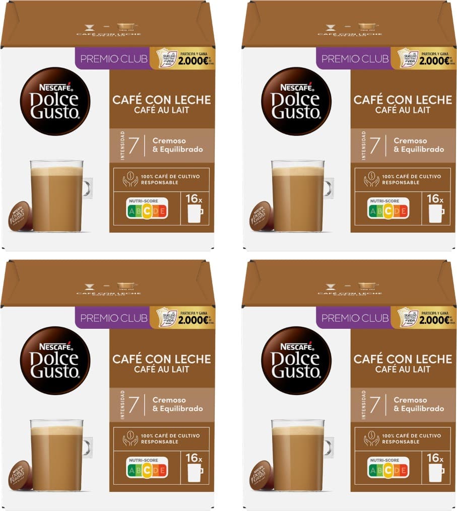 NESCAFÉ Dolce Gusto Café com leite, intensidade 7, 16 cápsulas x 4 = 64 cápsulas