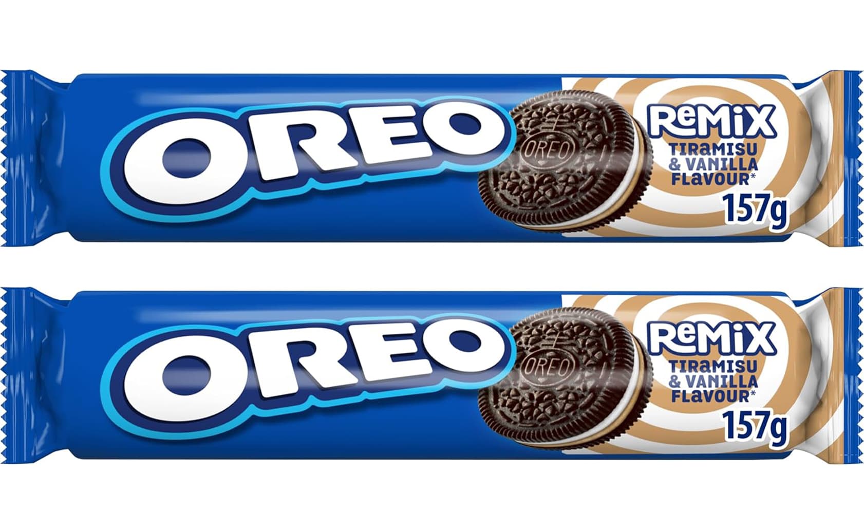 Oreo Remix, bolachas de cacau recheadas com creme sabor tiramisu e baunilha, 157 g x 2