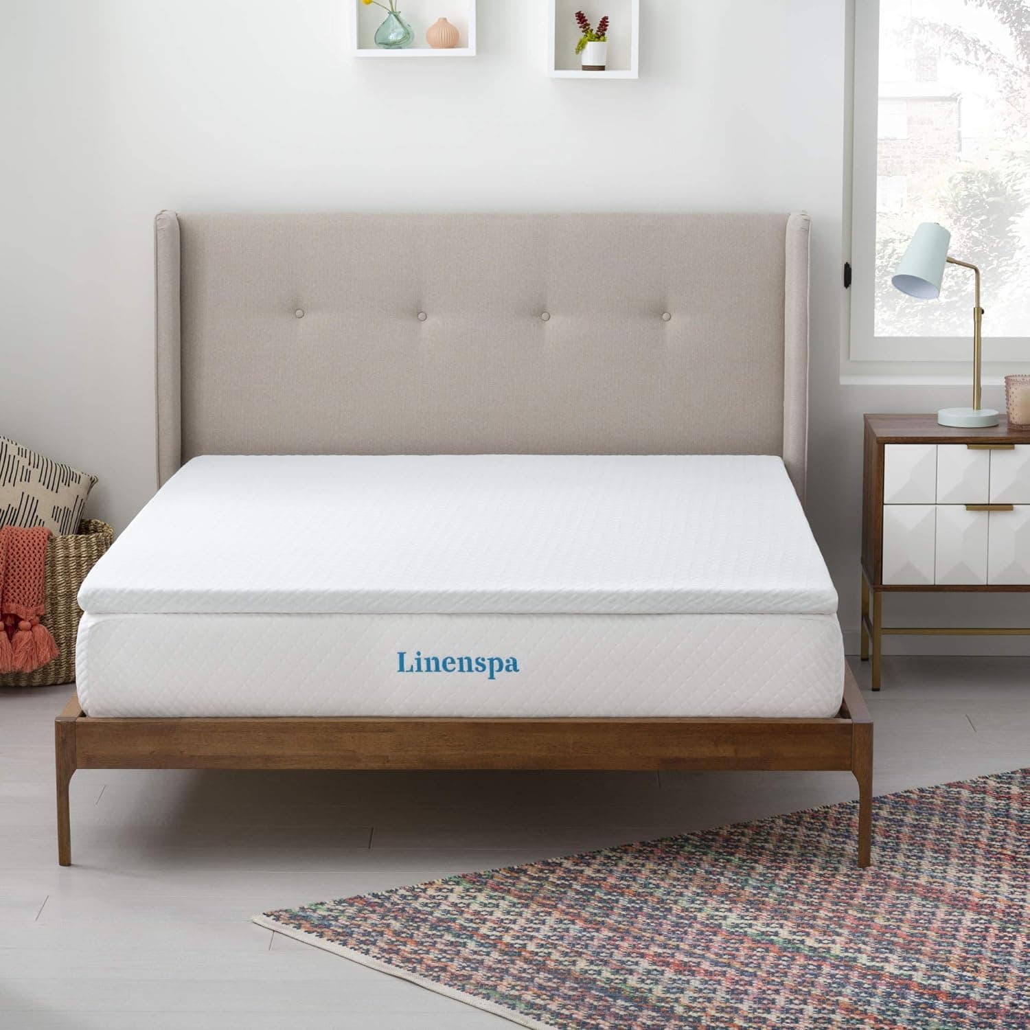 Linenspa Sobrecolchão viscoelástico para colchão, 150 x 200 cm, espessura de 5 cm, com gel e capa com fecho de correr lavável, Oeko-Tex