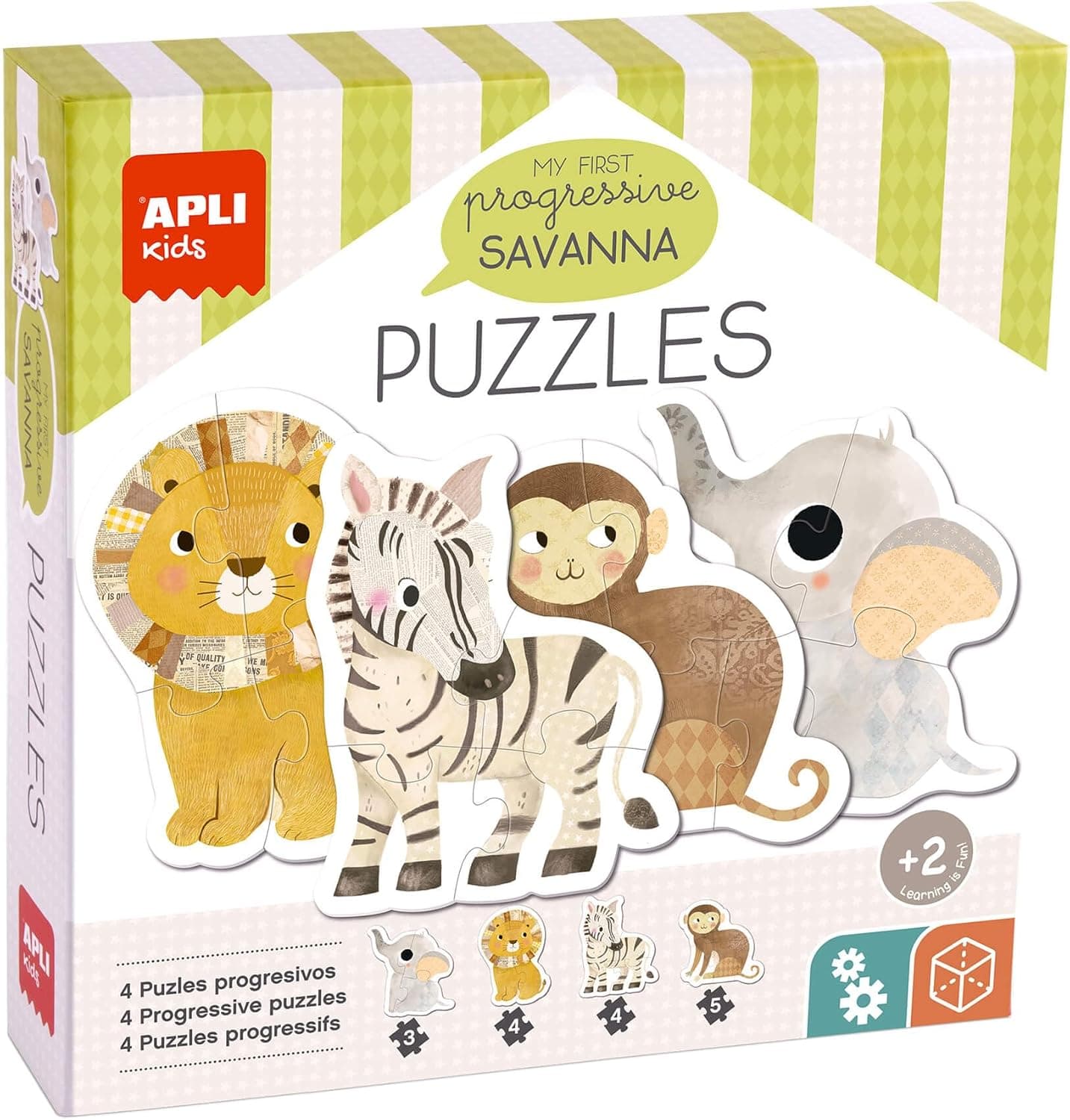 APLI Kids 19440 - Puzzle My First Savanna, 4 quebra-cabeças progressivos com peças grandes, adequado para crianças a partir de 2 anos