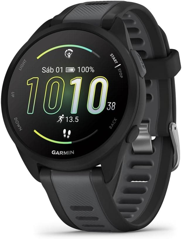 Garmin Forerunner 165 Relógio inteligente para corrida com GPS, ecrã táctil AMOLED, métricas otimizadas, planos de treino, Garmin Pay, autonomia de 11 dias, preto