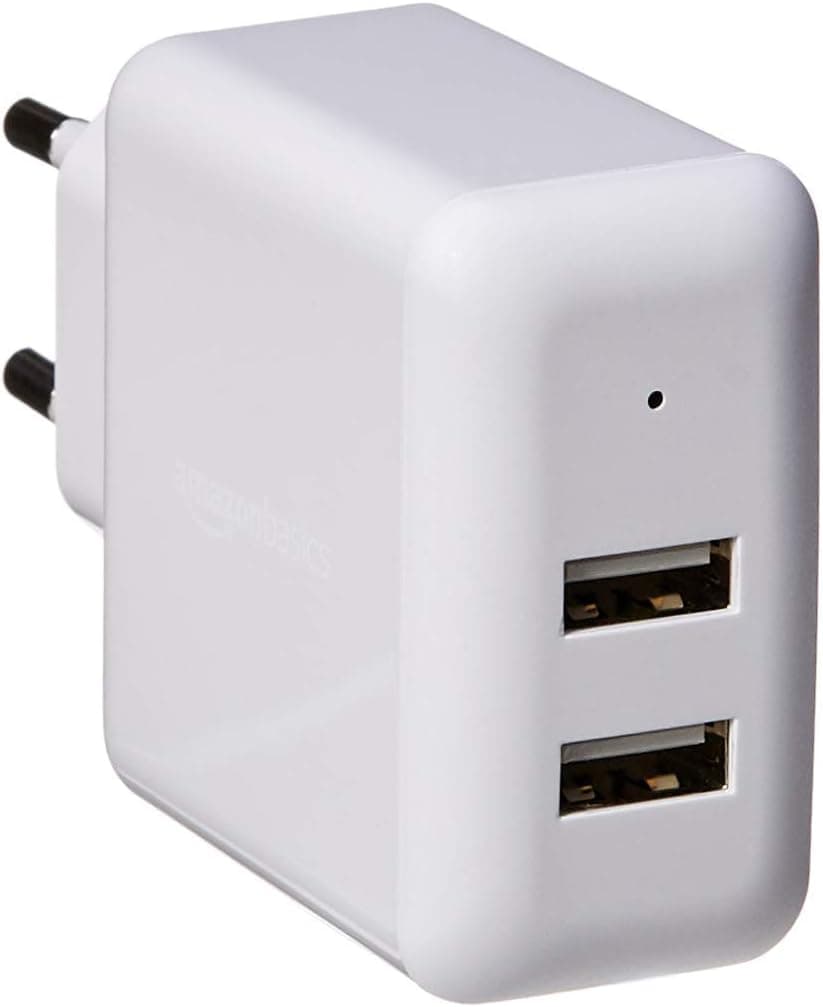 Amazon Basics Carregador USB de parede de duas portas (2,4 amperes), 1 unidade, branco
