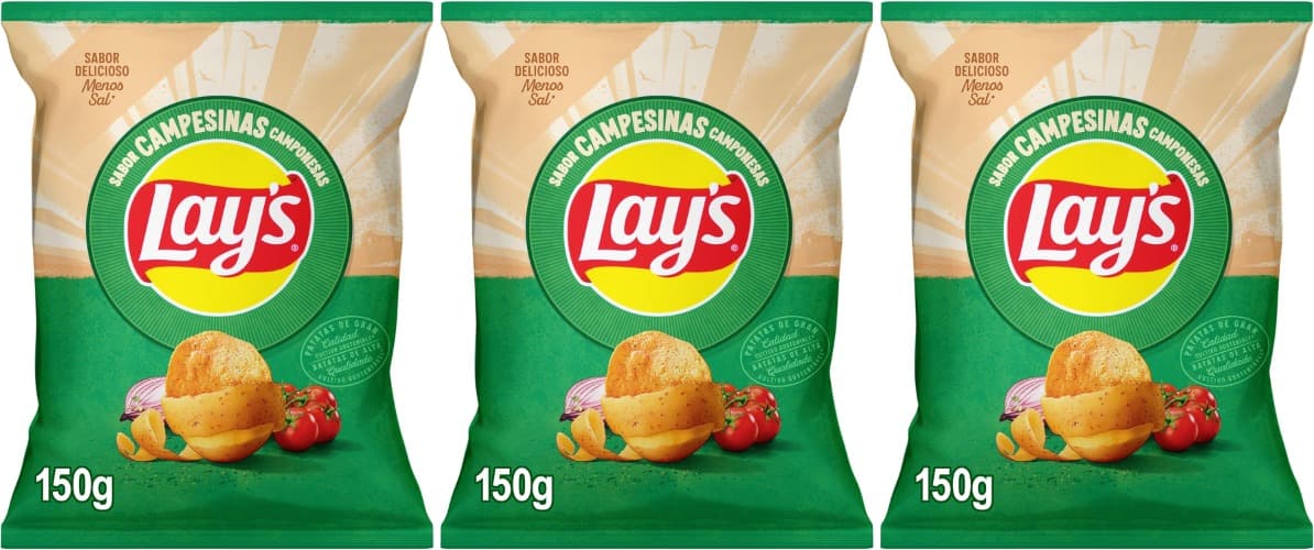 Lay's Campesinas, Patatas Fritas de cultivos sostenibles con sabores vegetales, Producto de Aperitivo, bolsa individual, 150g