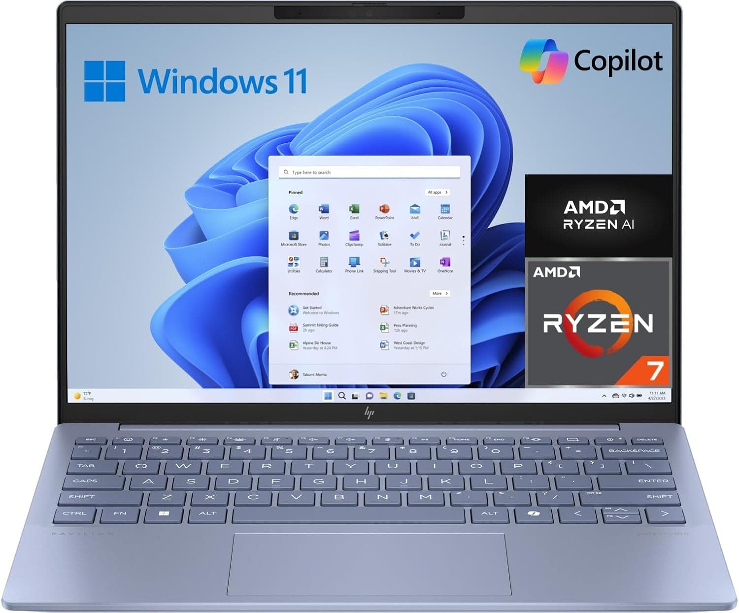 HP Pavilion Aero 13-bg000ns Computador portátil ultraleve de 13,3" WUXGA (AMD Ryzen 7 8840U, 16 GB RAM, 1TB SSD, AMD Radeon, Windows 11) Blue, teclado QWERTY espanhol