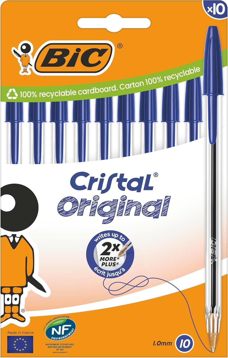 BIC Original Glass | Caneta esferográfica azul de ponta média 1.0 mm, caixa com 10 unidades