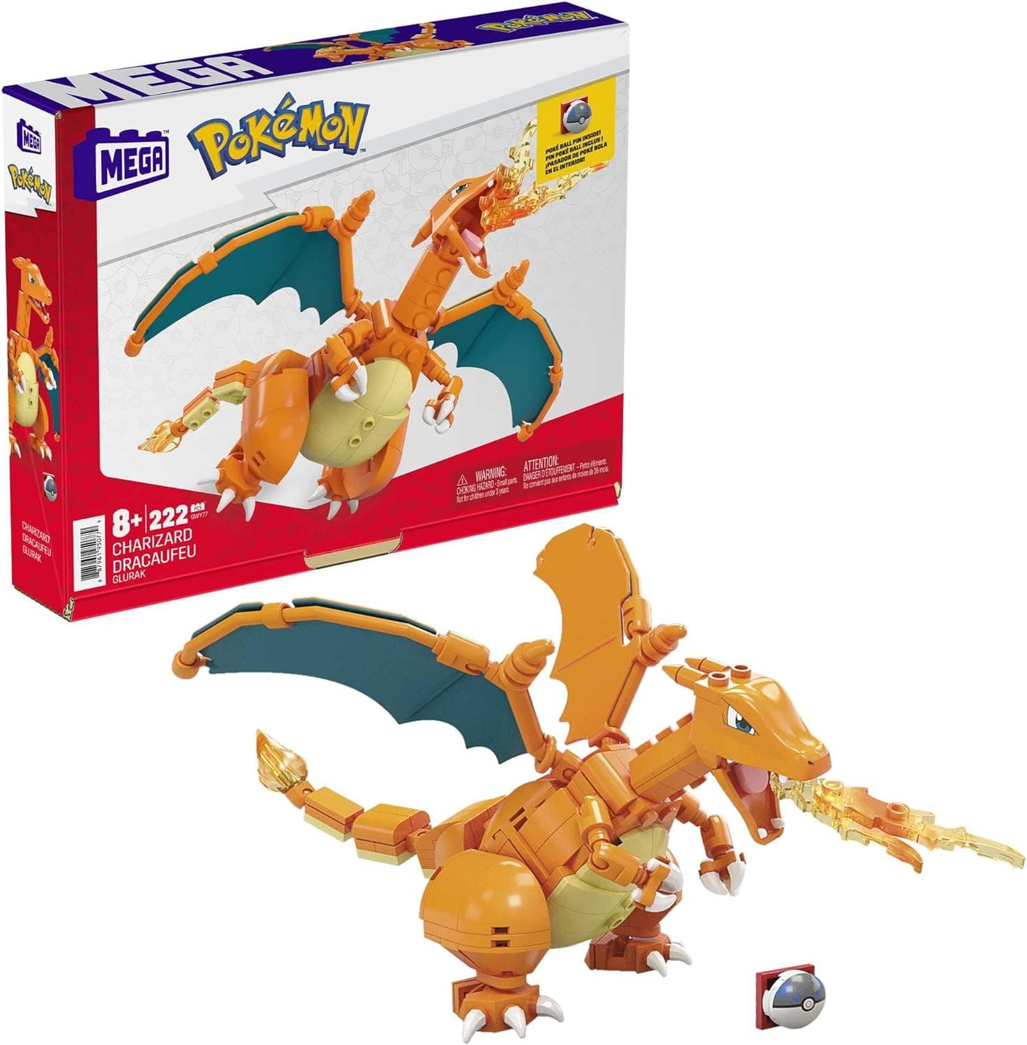 MEGA Construx Pokémon Charizard figura de 222 blocos de construção de brinquedos para crianças (Mattel GWY77)