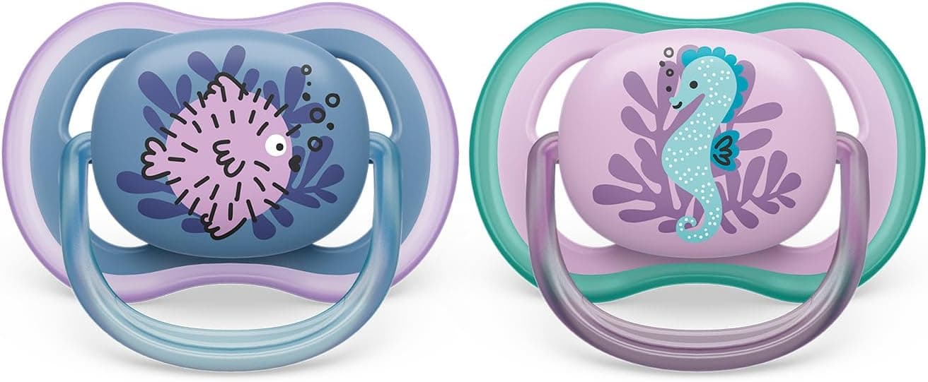Philips Avent Ultra Air Soother: 2 chupetas leves e respiráveis para bebés dos 6 aos 18 meses, sem BPA e com capa de transporte esterilizadora (modelo SCF085/61)
