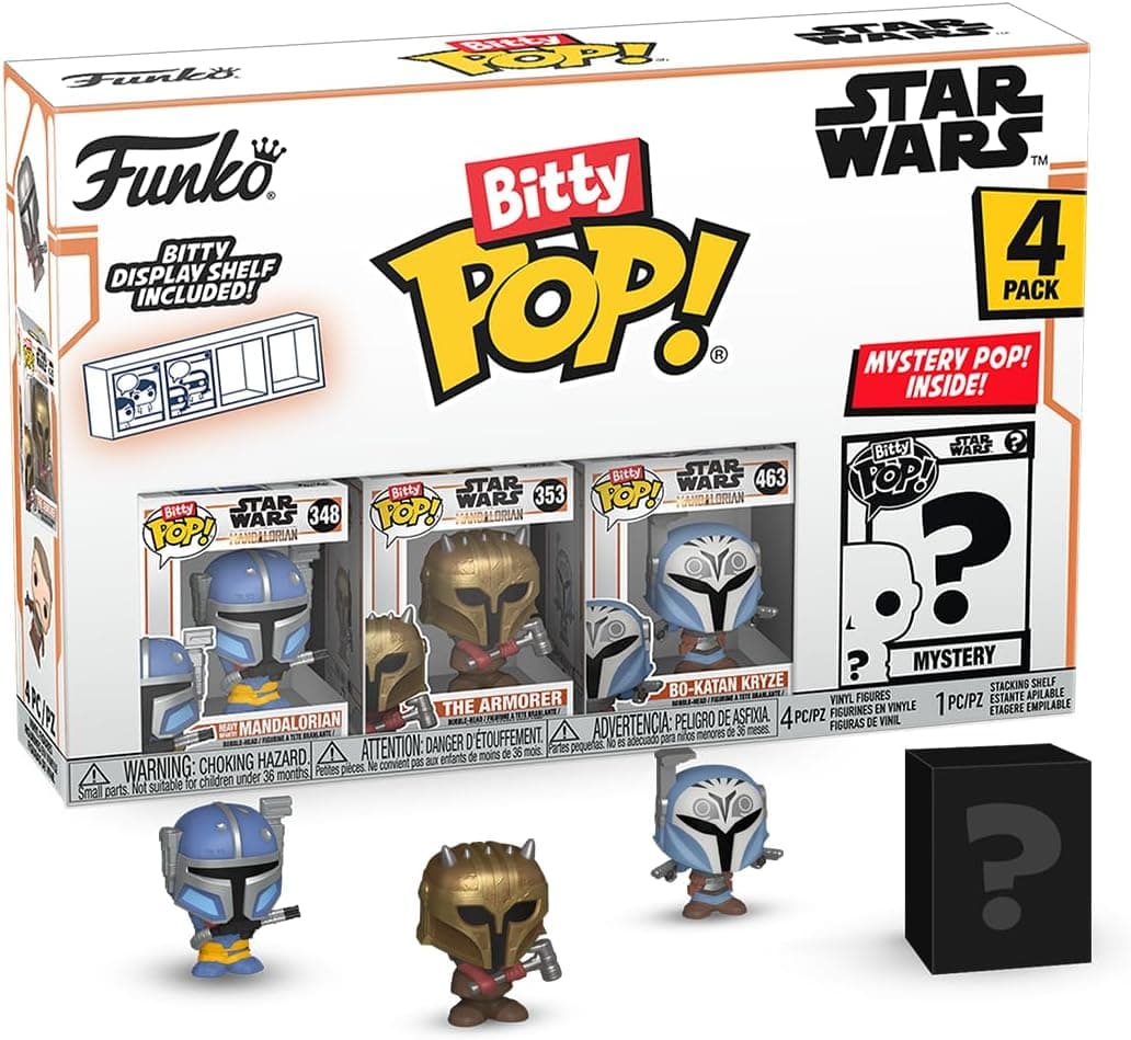 Funko Bitty Pop! : Mandalorian - Infantaria pesada Mandalorian ™, Bitty Pop! O Armorer™, Bitty Pop! Bo-Katan Kryze ™ e um mistério Bitty Pop! Figura colecionável - 0,9 polegadas (2,2 cm)