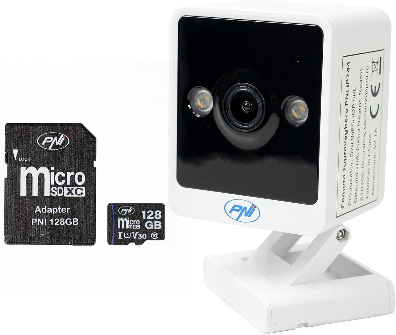 PNI Pacote de câmara de videovigilância IP744 de 4 MP com IP, deteção de movimento cartão de memória microSD 128 GB com adaptador SD