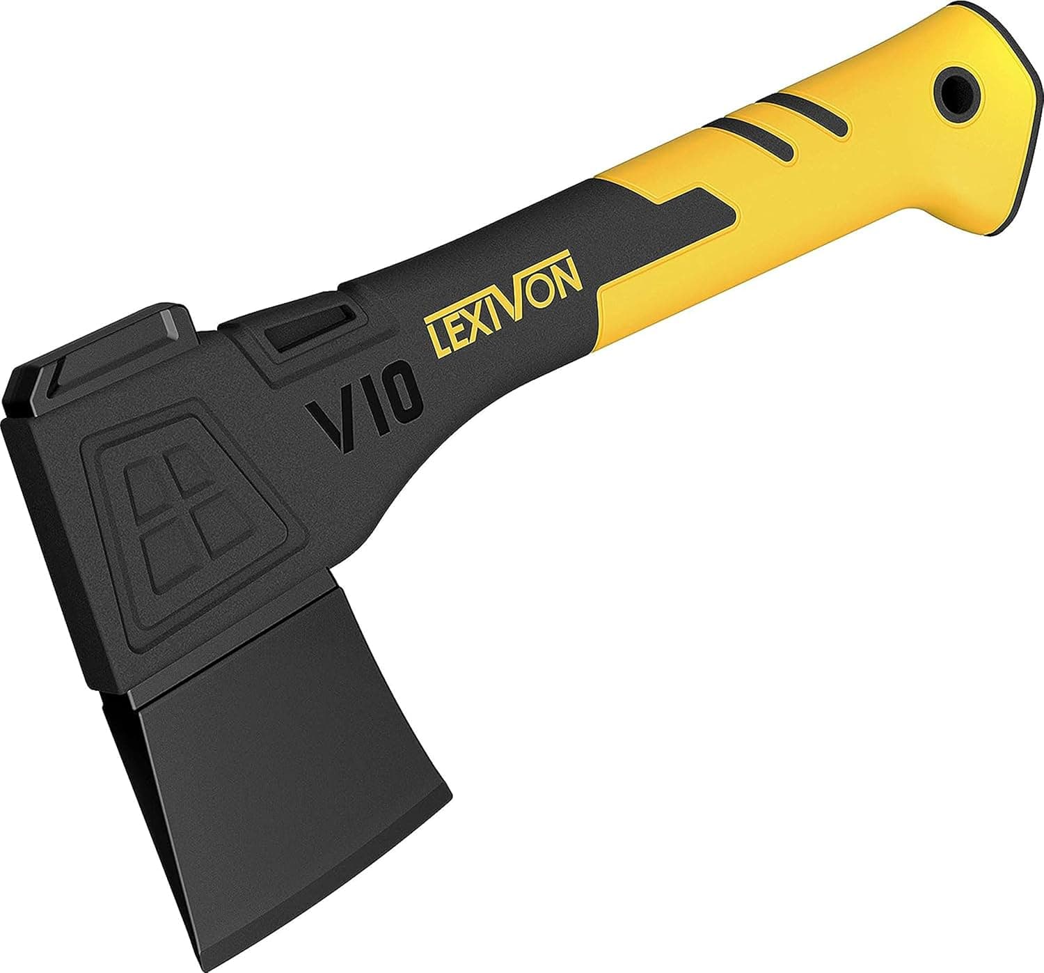 LEXIVON V10 Machado de campismo de comprimento: 25 cm | Aderência ergonómica TPR, cabo composto leve de fibra de vidro | capa protetora incluída (LX-V10)
