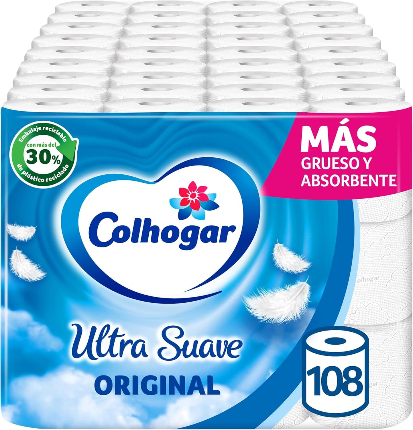 Colhogar Ultra Suave original - papel higiénico branco de 2 camadas - 108 rolos, sem perfume