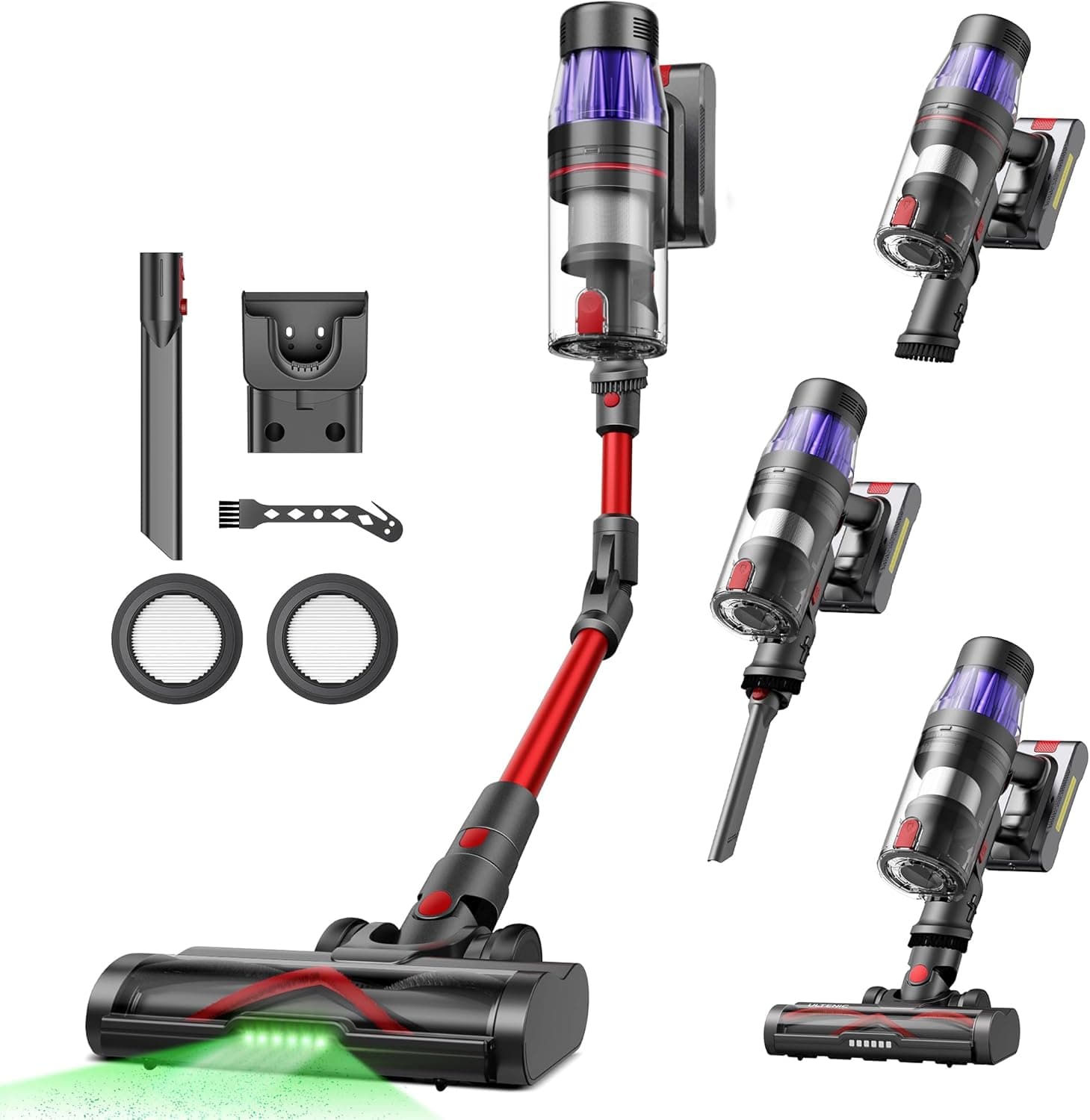 Ultenic U16 Flex Aspirador sem cabo potente 50 Kpa/550 W, 60 m, aspirador vertical com tubo flexível, limpa o fundo dos móveis sem se abafar, anti-embaraço, para tapete / pêlos de animal de estimação