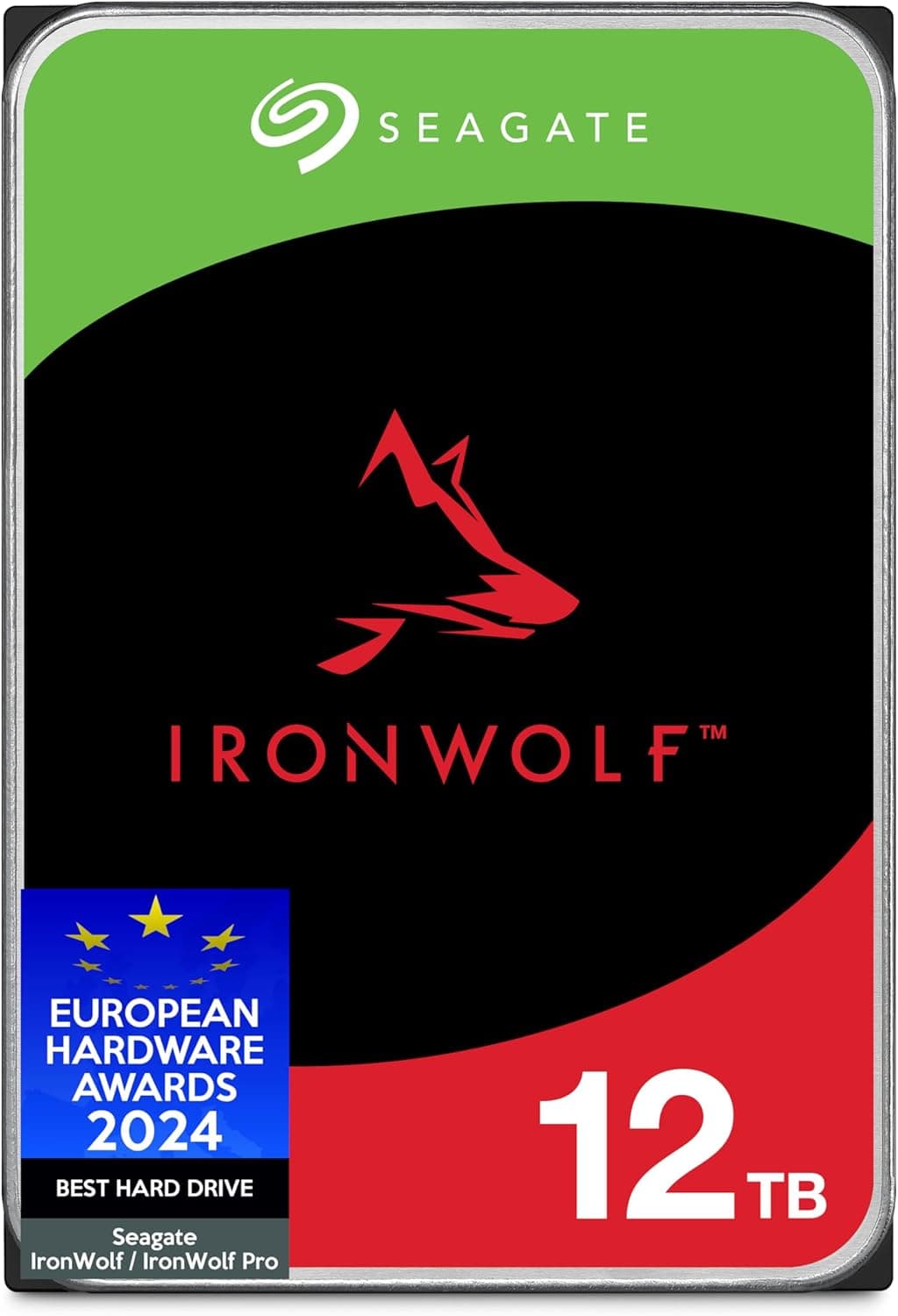 Seagate Technology IronWolf, 12 TB, NAS, disco rígido interno, HDD, CMR 3,5" SATA 6 GB/s, cache de 256 MB para armazenamento de rede RAID (ST12000VNZ008)