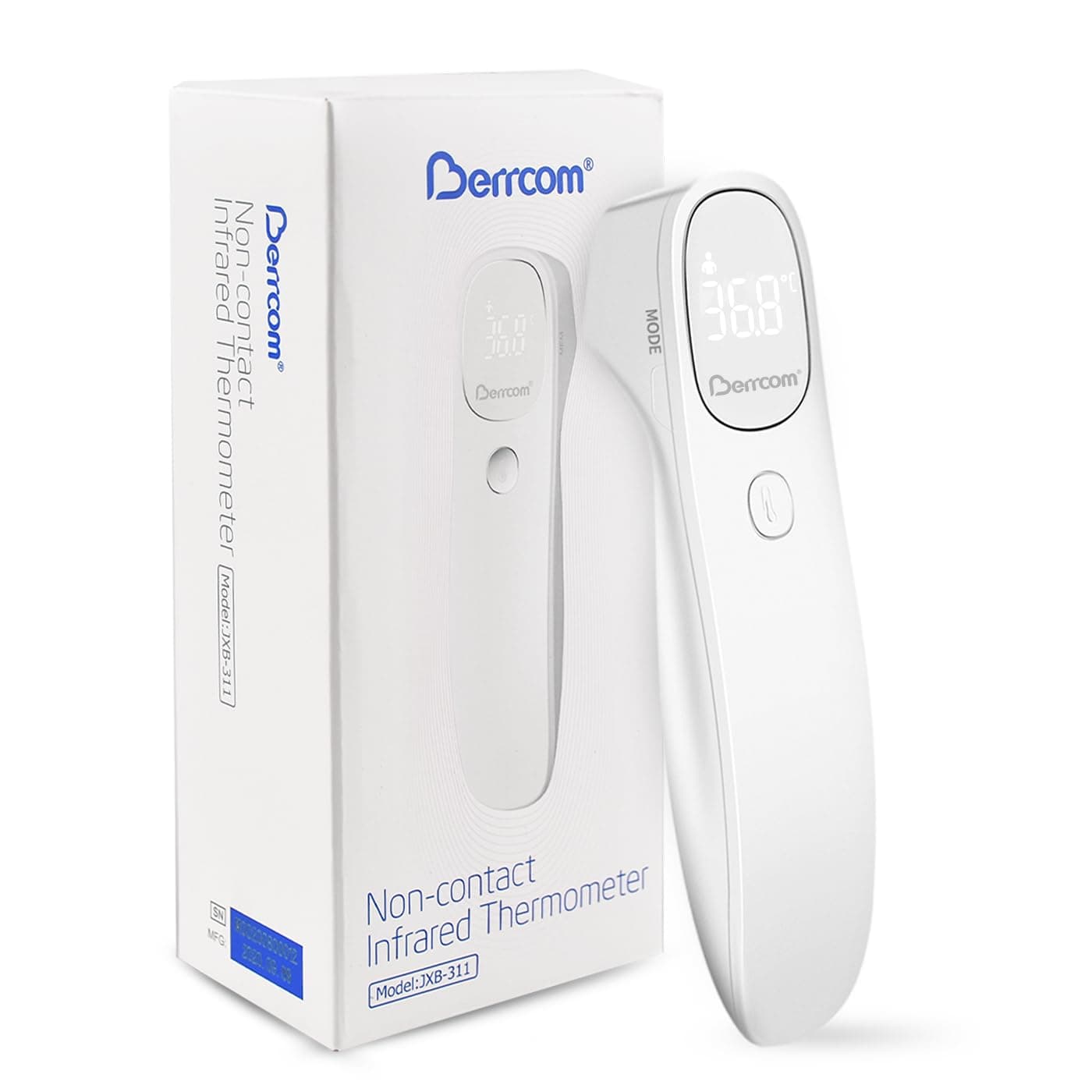 Berrcom Termómetro digital termómetro infravermelho sem contacto de frente para adultos e crianças 3 em 1 com alerta de febre termómetro para bebés sem contacto ecrã LED grande