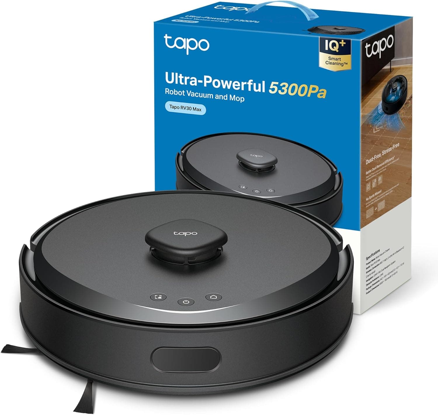 Tapo RV30 MAX - Robot aspirador com 5300Pa, navegação dupla LiDAR+IMU, taxa de recolha de pó superior a 97%, IQ Smart Cleaning, mapeamento 3D, controlo por voz e aplicação