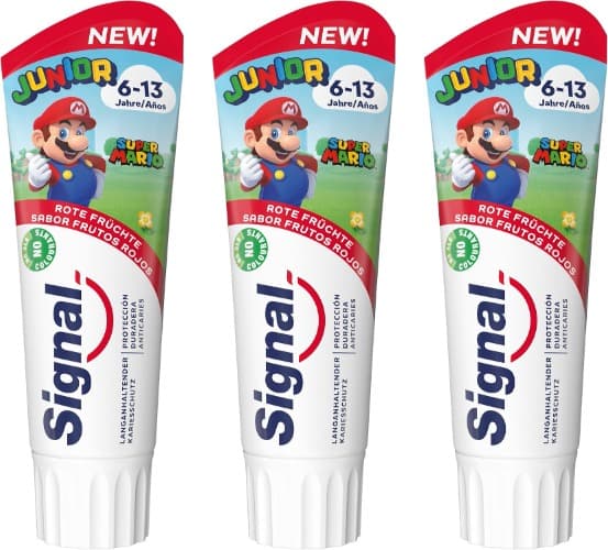 Signal Pasta de dentes júnior 6-13 anos sabor frutas vermelhas para dentes de leite e permanentes 75 ml x 3