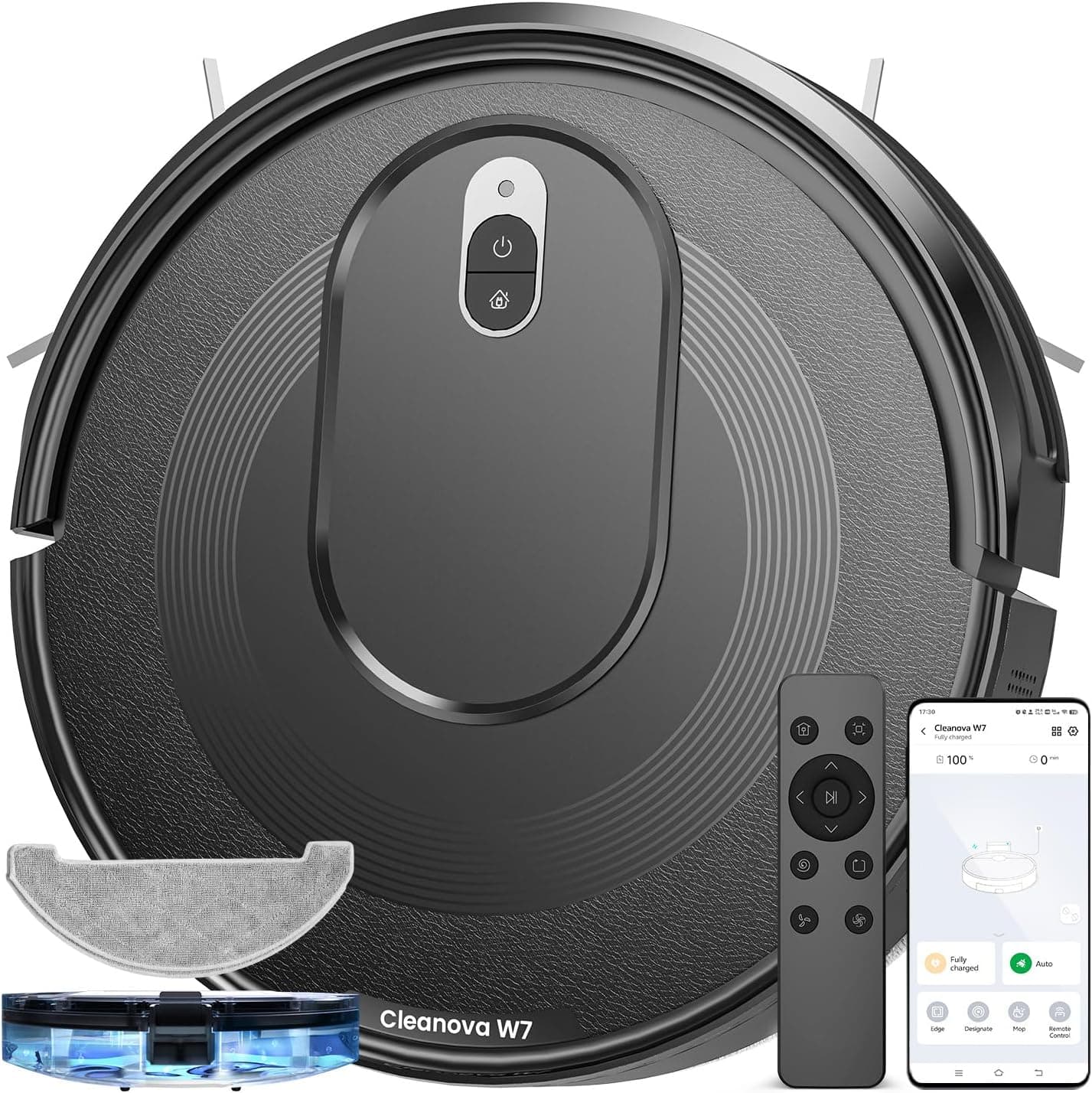 Vexilar W7 Robot aspirador e esfregona de chão, poderosa sucção 4000 Pa, robot aspirador 2 em 1, longa autonomia, anti-embaraços, 3 níveis de ajuste de água, adequado para pavimentos, tapetes
