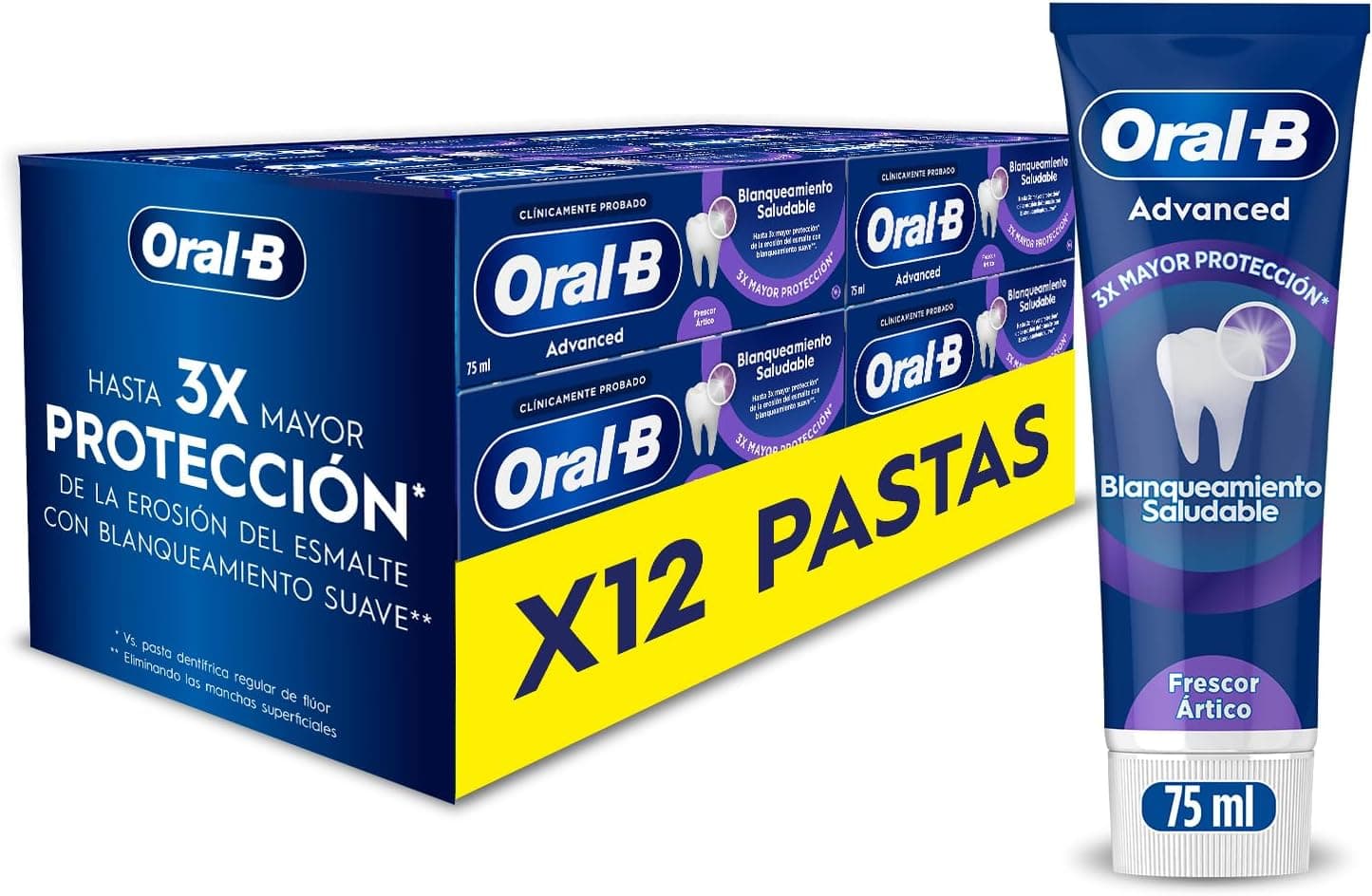 Oral-B Advanced Blanqueamiento Saludável | Pasta de dentes branqueadora com sabor a menta pura, pack de 12 x 75 ml