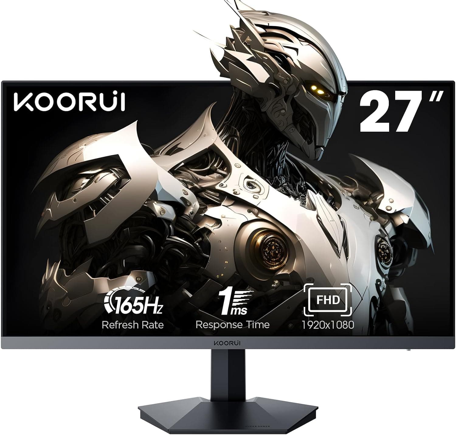 KOORUI Gaming Monitor de 27", ecrã computador de 165 Hz, Full HD (1920 x 1080) VA, 1 ms, adaptador Sync, 2 x HDMI (2,0) e DisplayPort (1,4), 100 %, VESA 75  75 mm, ajustável em inclinação. DCI-P. 3