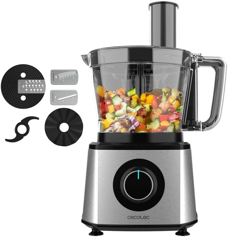 Cecotec Processador de alimentos Paprika 1300, 2000 W de potência, aço inoxidável, Bowl 3,5 L, 2 velocidades, 3 discos de corte, 1 lâmina para picar e 1 amassar