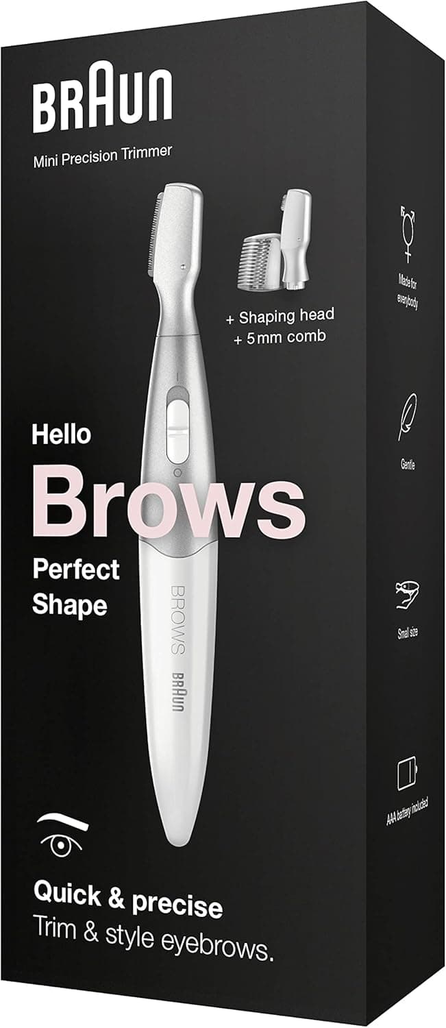 Braun FG1106, Mini aparador de precisão para sobrancelhas, depilação facial, recorte de sobrancelhas, perfil para mulher, ferramenta de contorno, remoção facial para mulher, aparador de sobrancelhas