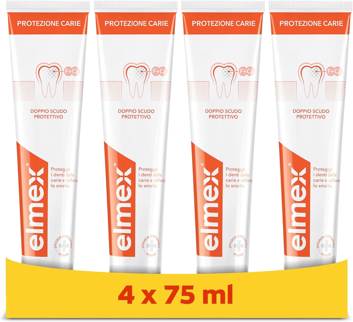 Elmex Proteção cárie | pasta de dentes com flúor de amina, proteção contra cáries, vegetal que fortalece o esmalte | proteção superior dos dentes, pack 4 unidades x 75 ml