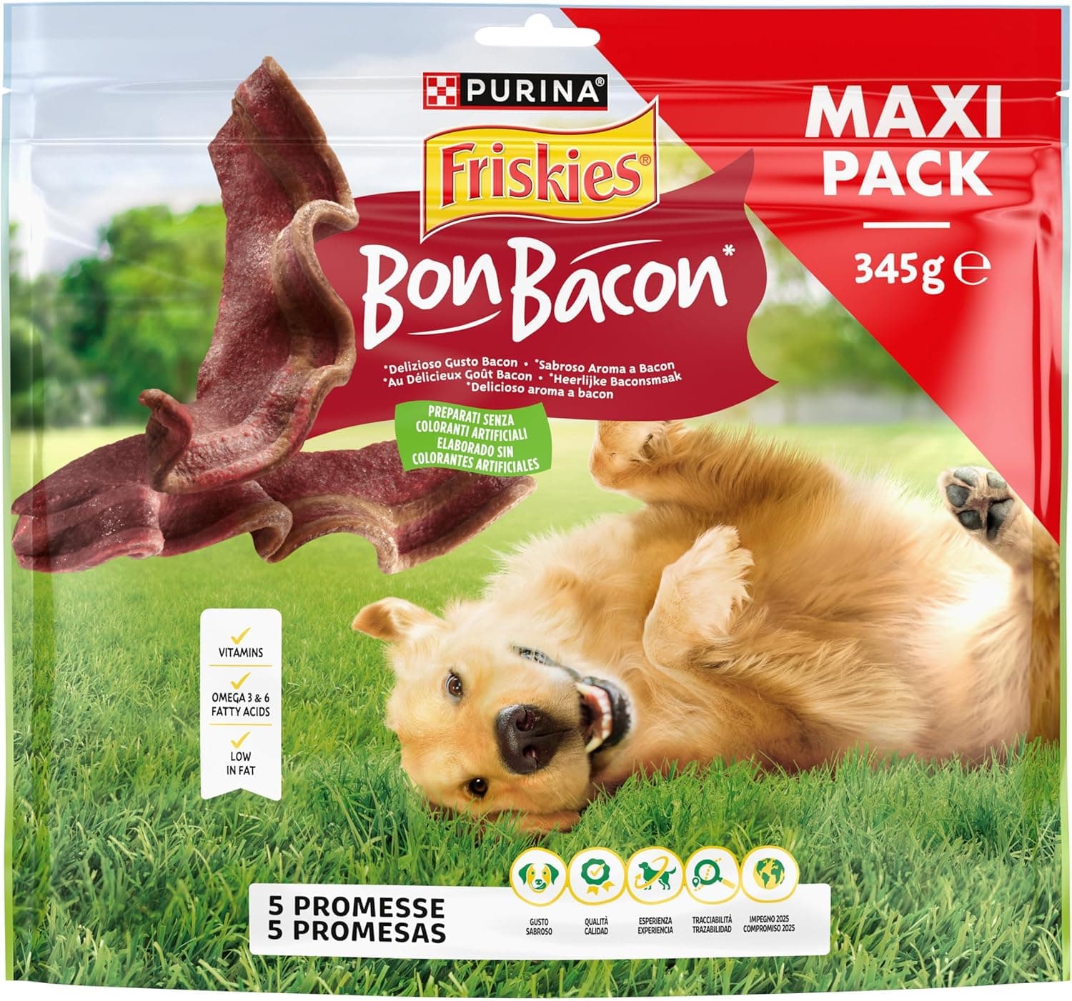 Purina Friskies Bon Bacon, Snacks, premios, chuches para Perros, 1 Maxipack de 345g