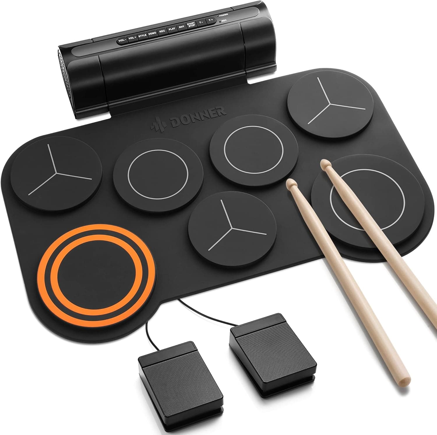 Donner Electronic Drum Set, 7 Pads Electric Drum Pad Roll Up, Quiet Drum Pad altifalante incorporado para crianças/principiantes, 40 lições de bateria incluídas (DED-20)