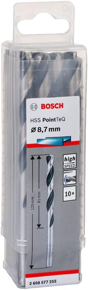 Bosch Professional 10 brocas helicoidais HSS PointTeQ, para metal, 8,7 x 81 x 125 mm, acessório de berbequim