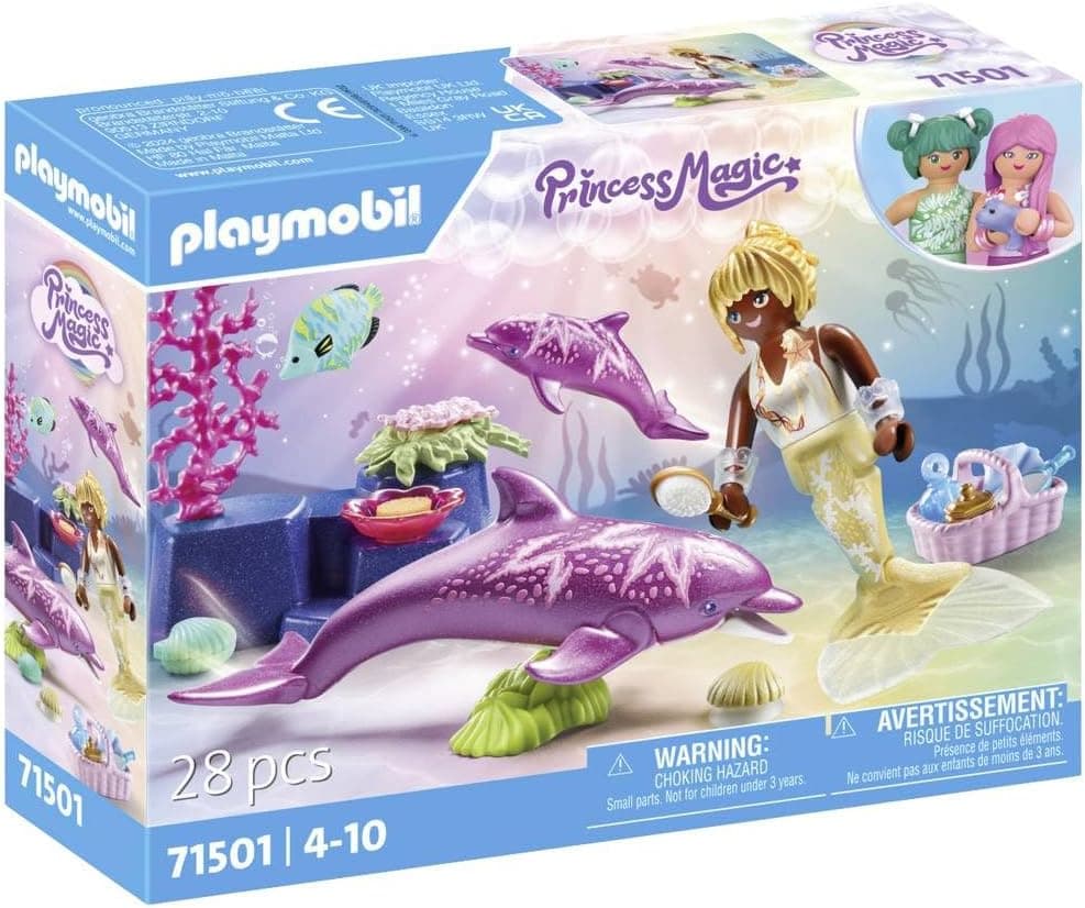 PLAYMOBIL Princess Magic 71501 Sereia com golfinhos, cuidado amoroso para a mãe golfinho e a sua criação, com acessórios, jogos de RPG imaginativos, brinquedos para crianças a partir de 4 anos