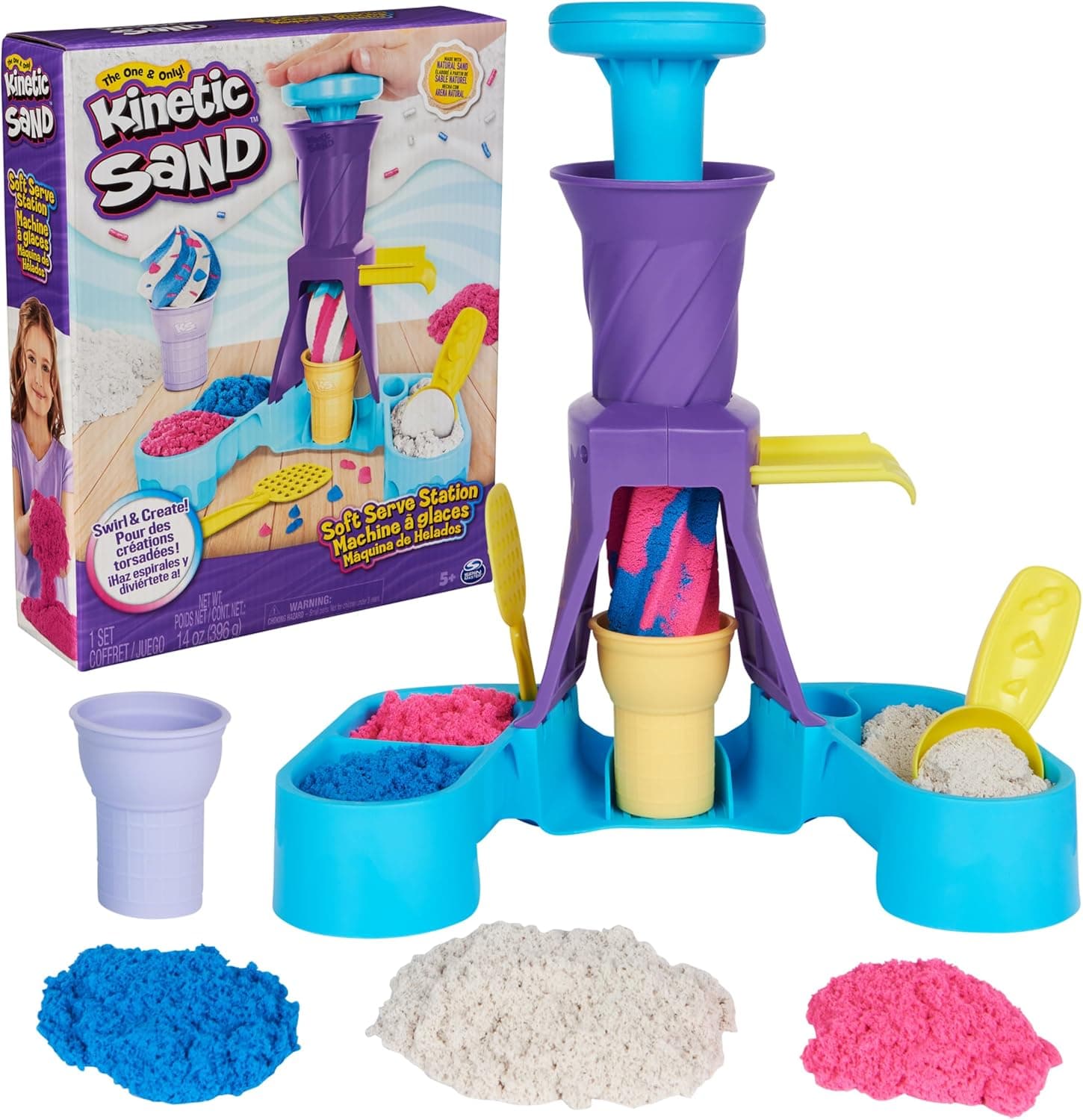Kinetic Sand - Areia mágica - Conjunto de gelados, 400 g de areia moldável, 2 cones de gelado e 2 ferramentas - kit artesanato crianças - 6068385 - brinquedos crianças 5 anos +