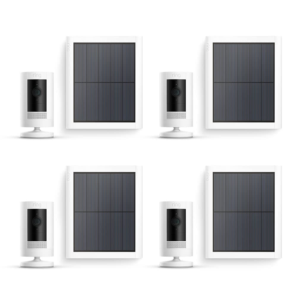 Câmera Solar Externa Ring (Stick Up Cam) | Câmera de vigilância HD wifi para sua casa com comunicação bidirecional, fácil instalação | 30 dias grátis de Ring Home | 4 Câmeras