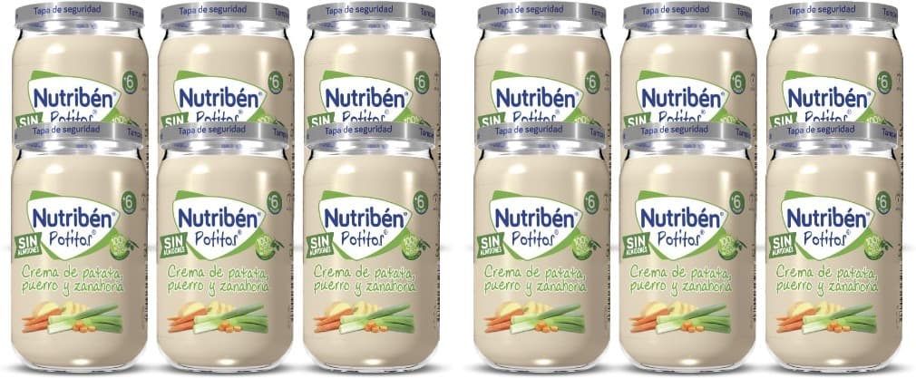 Nutribén Potinhos de bolo de creme de batatas, alho-poró e cenoura, para bebés a partir de 6 meses, sem amidos, sem adição de açúcares, ingredientes naturais e saudáveis, pack de 12 x 235 g, 1410 g