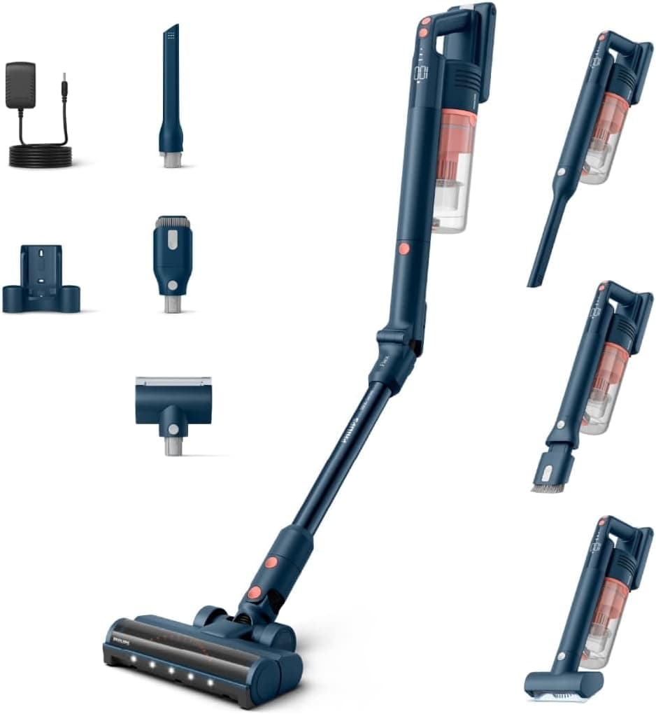 Philips 5000 Flex Aspirador sem cabo, sucção potente, 60 min autonomia, luz LED, escova de estimação, acessórios de ranhuras/combinados, ecrã, bateria substituível (XC5243/10)