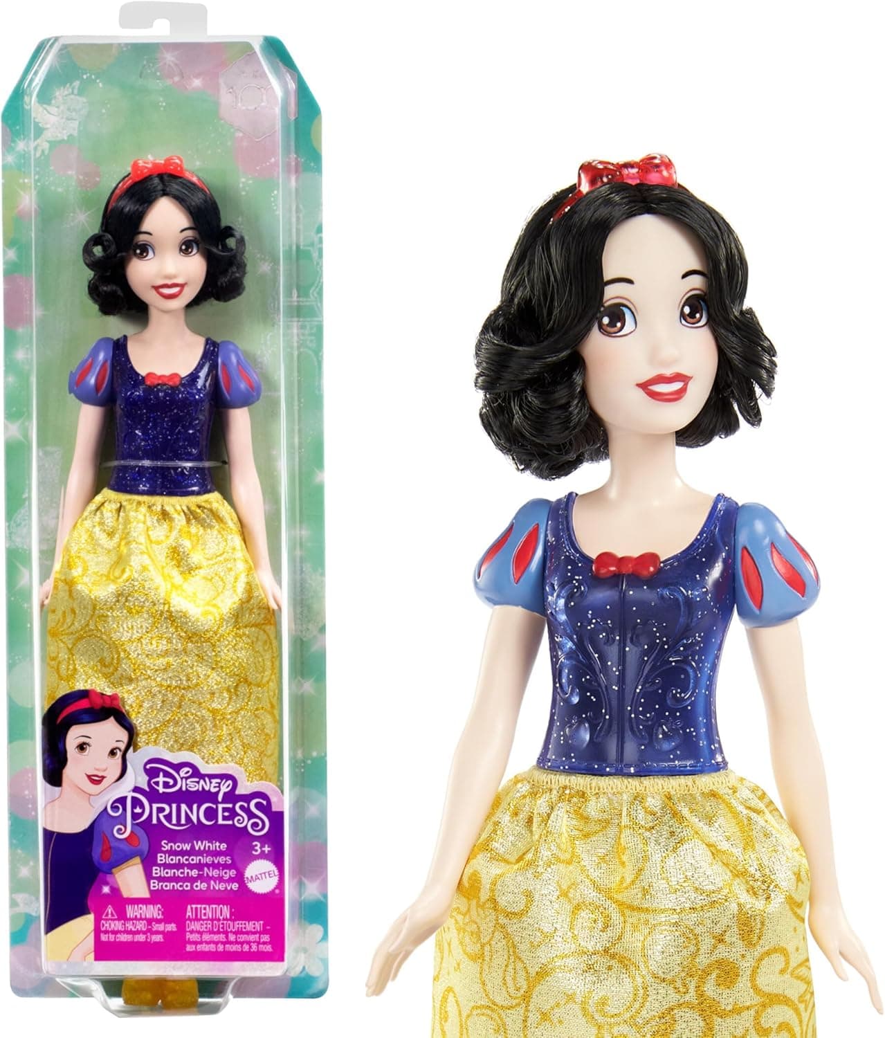 Mattel Disney Princess Branca de Neve Boneca de Princesa com Cabelo Curto, Brinquedo + 3 Anos (HLW08)