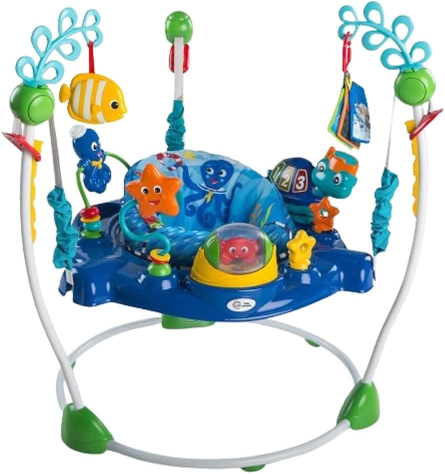 Baby Einstein, Saltador e centro de atividades Neptune's Ocean Discovery, 15 brinquedos e atividades, 3 idiomas, andador com música e luzes, assento gira 360°, a partir de 6 meses
