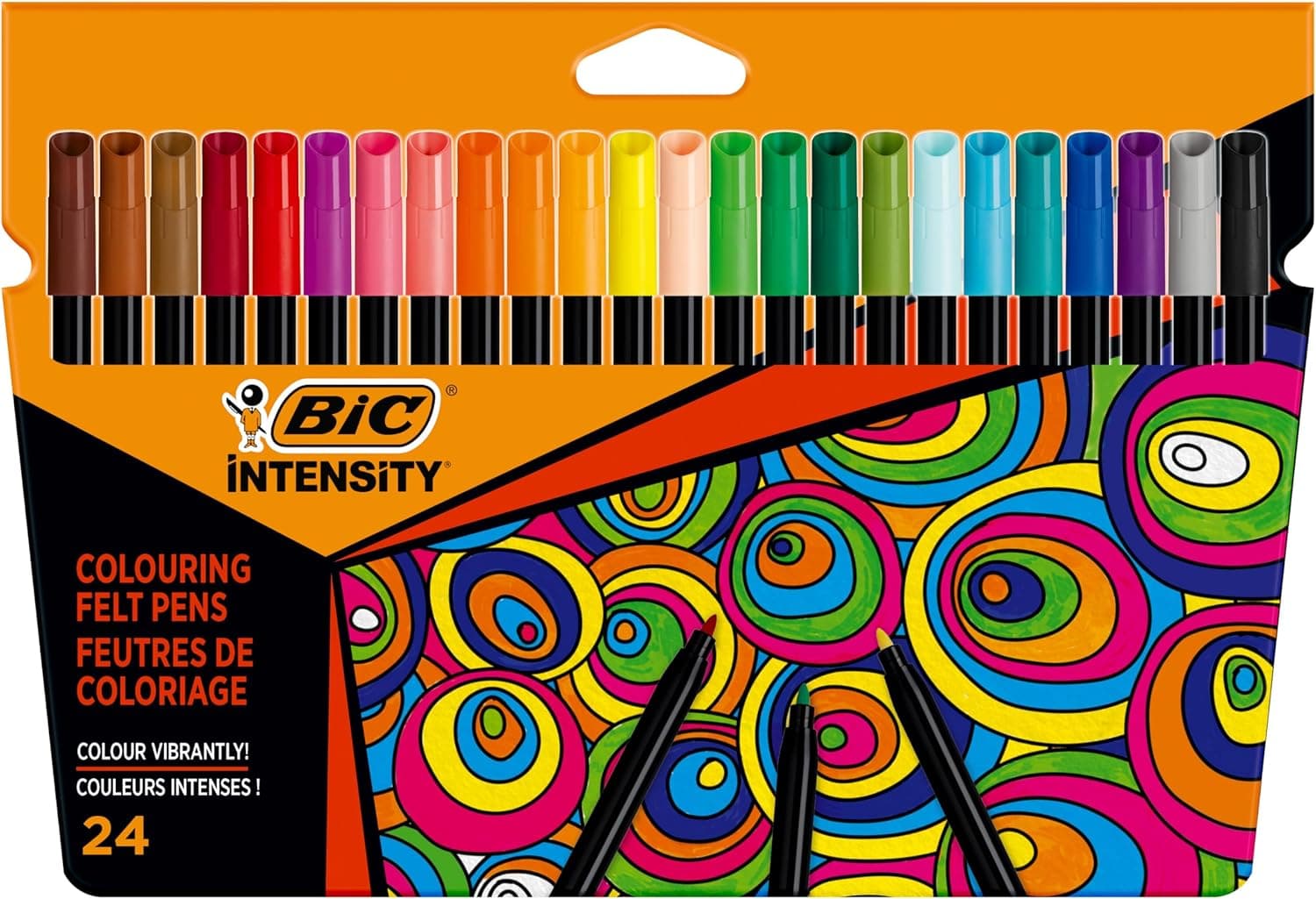 BIC Intensity, marcadores de ponta fina (0,9 mm), cores sortidas de longa duração, embalagem de 24 unidades