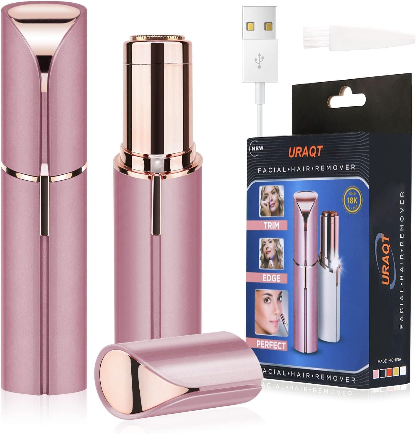 URAQT Depiladora facial mulher, elétrica depiladora sobrancelhas USB recarregável, aparador de sobrancelhas portátil com luz LED, máquina de barbear elétrica para mulher sem dor para rosto nariz