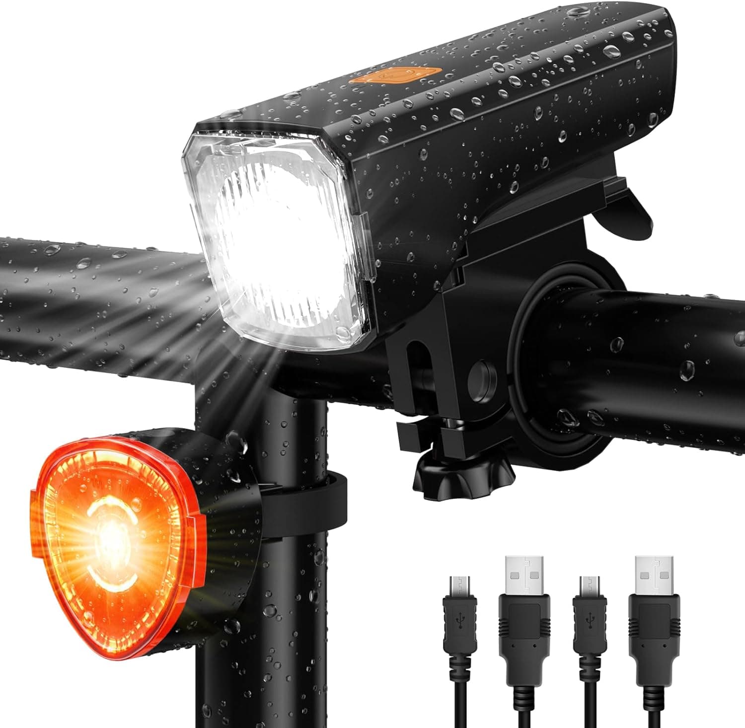 Luz de bicicleta LED com campainha, luzes de bicicleta dianteira e traseira recarregáveis USB, 1200 mAh super brilhante luz bicicleta dianteira, impermeável IP65, 3 5 modos, para ciclismo de montanha
