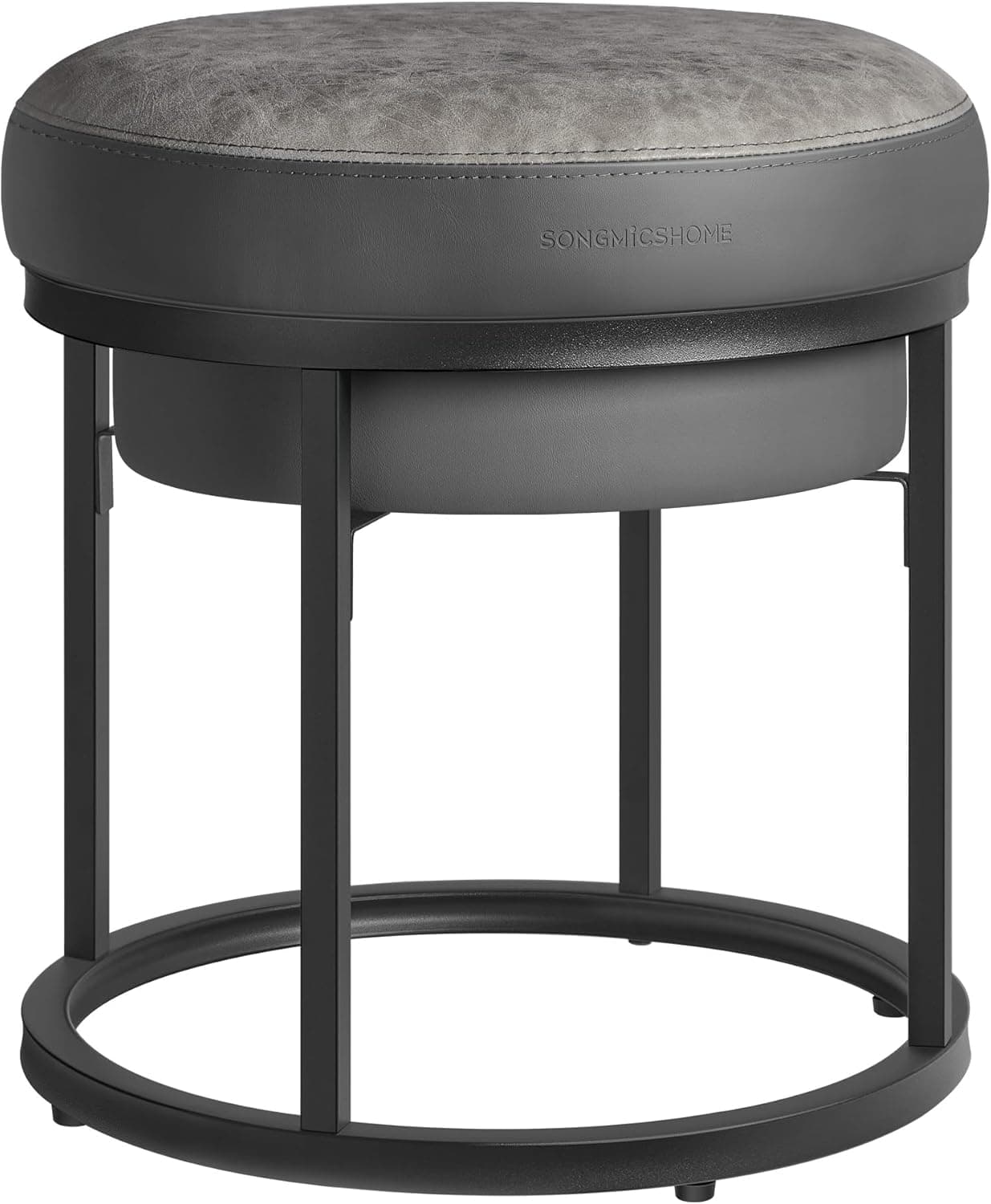 SONGMICS HOME Luiz Coleção - banco redondo, banco de maquilhagem, apoios para os pés, tampa reversível, mesa auxiliar, carga de 300 kg, para quarto, sala de estar, entrada, cinzento pombo LOM080G01